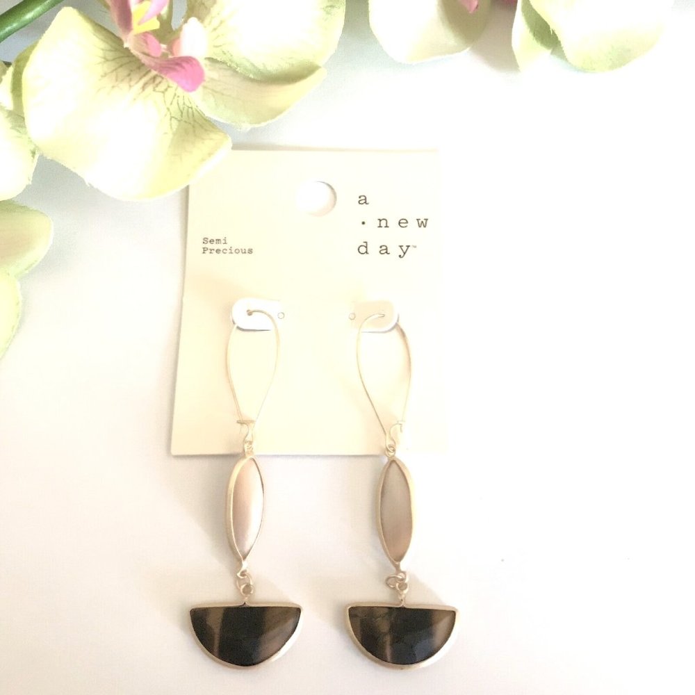 Semi-Precious Stone Matte Brown Lip Shell Earrings